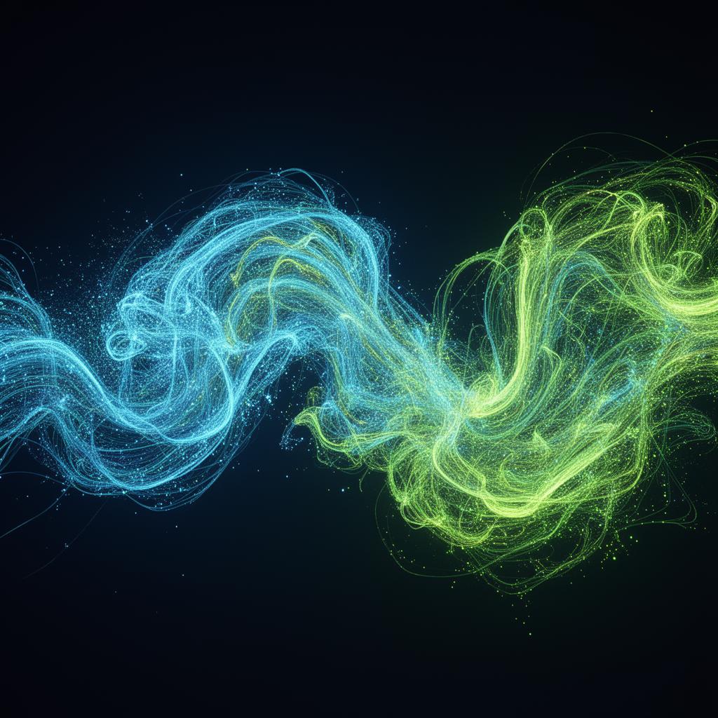 A high-fidelity GPU fluid-dynamics simulation render of glowing cyan and lime vorticity fields